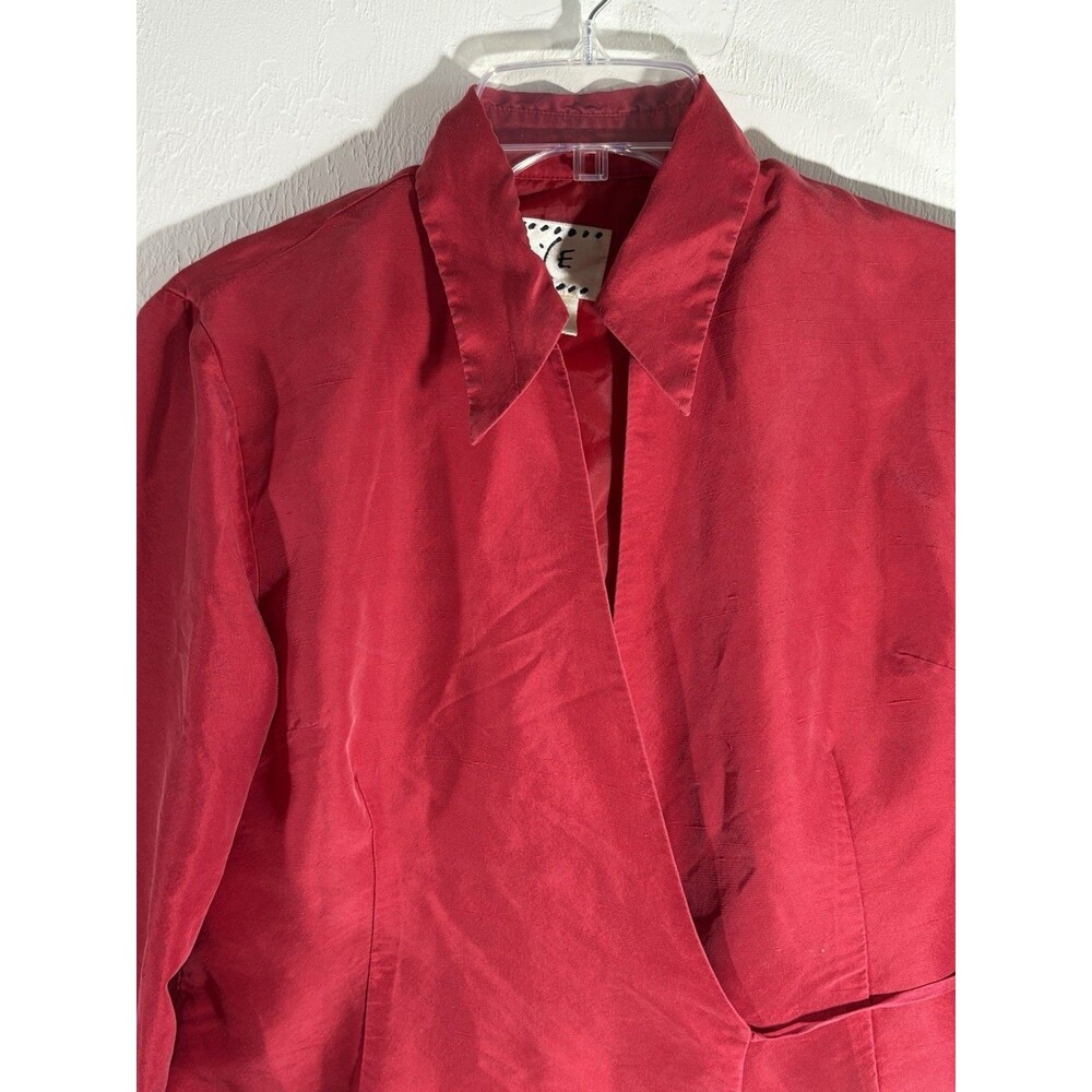 ICE Women's 100% Silk Bright Hot Red Wrap Lined Blouse Long Sleeve Size 8